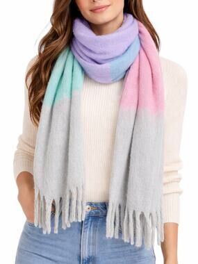 Talbots Colorblock Luxe Oversized Blanket Scarf Multi Color Pastel